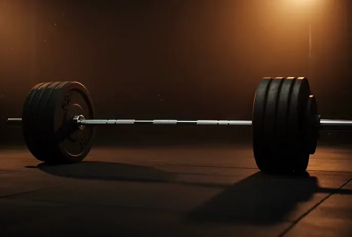 Loaded barbell in a quiet gym