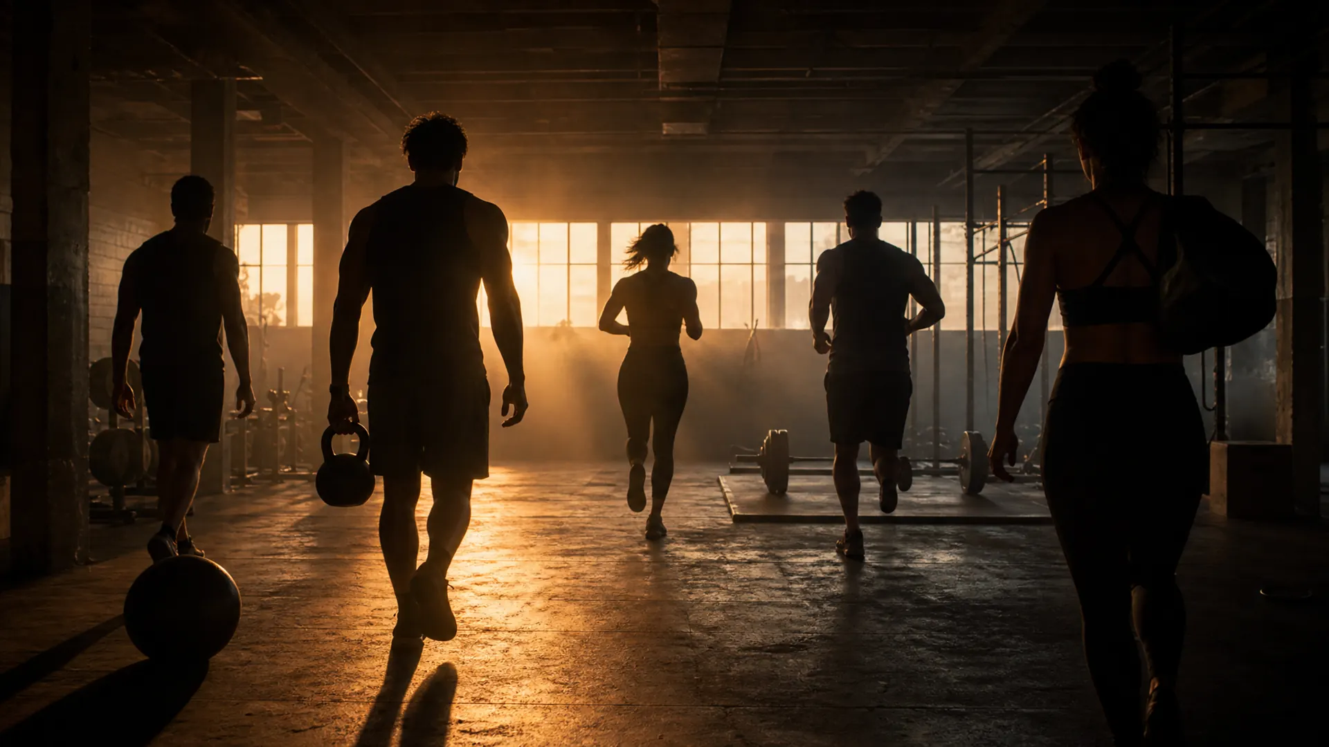 Friends training together in a gym
